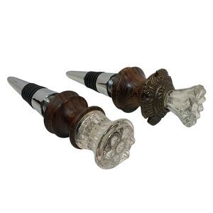 Two Wine Bottle Stopper Handcrafted Made in USA Wood Glass Lathe